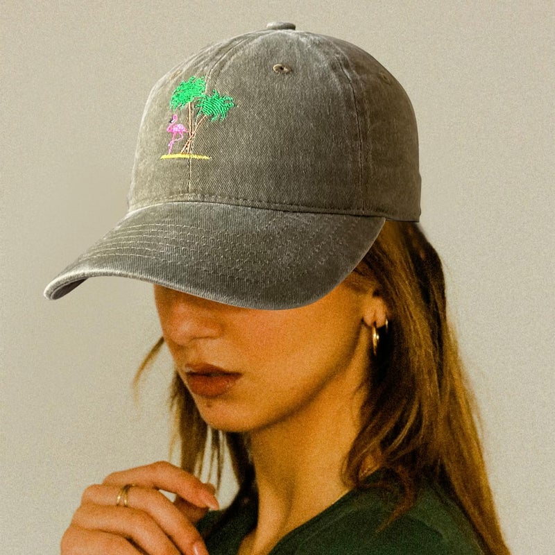 RLQWTKV Flamingo Beach Palm Tree Baseball Hat for Women Men Bees Adjustable Embroidered Cap - Image 3